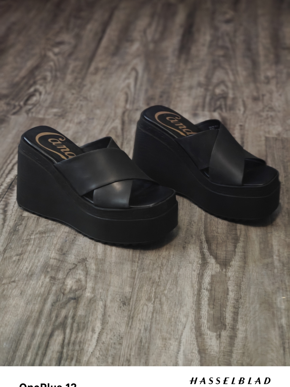 Candie's Black Platform Wedge Slide Sandals